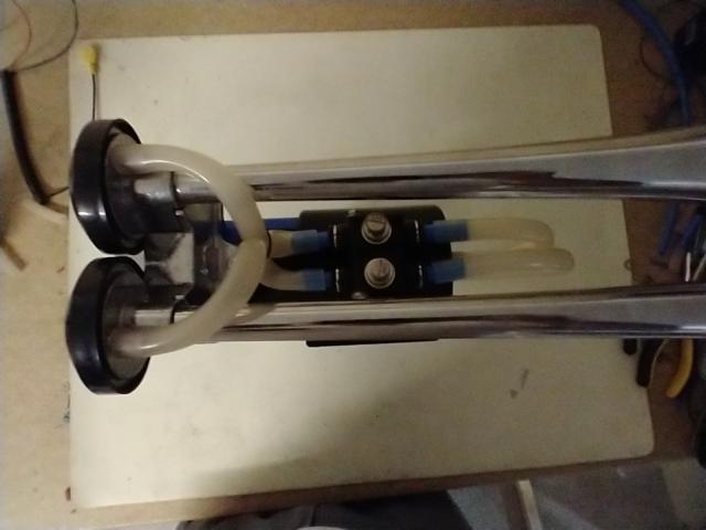 image finished electrical air horn on a cordless drill top down